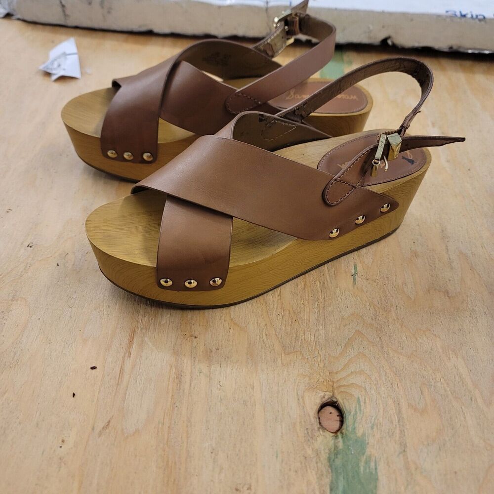 Sam Edelman Bentlee Brown Leather Studded Open Toe Platform Wedge Sandals 8.5M - Picture 2 of 7